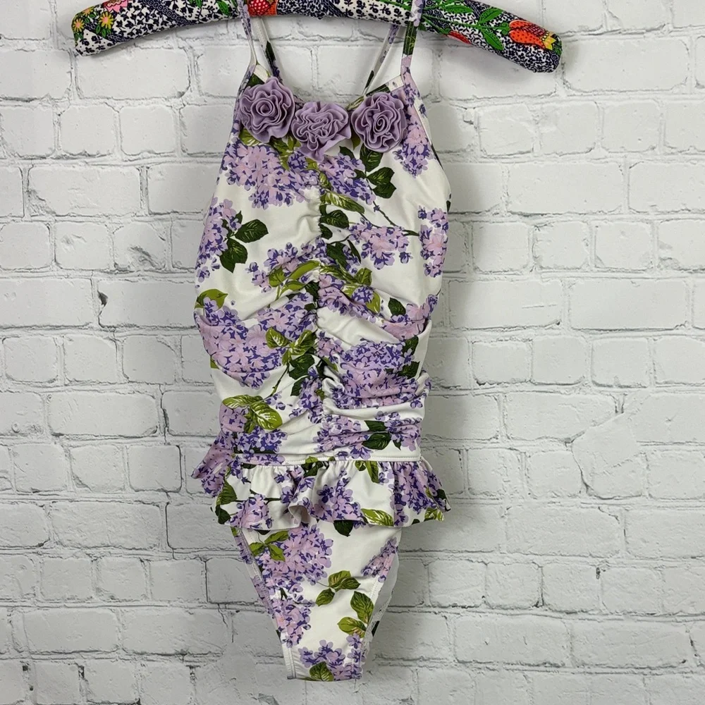 GYMBOREE Girl's Floral‎ Ruffle One Piece Splish Splash Swimsuit size 8
